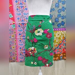 Women's J. Crew Green Pink Floral Knee Length Pencil Skirt Size 10. No stretch